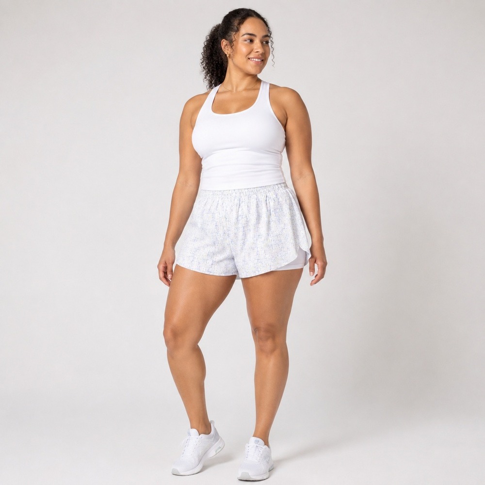 Calla Women XL White Abstract Grid Running Shorts Elastic Waist Lined Athletic